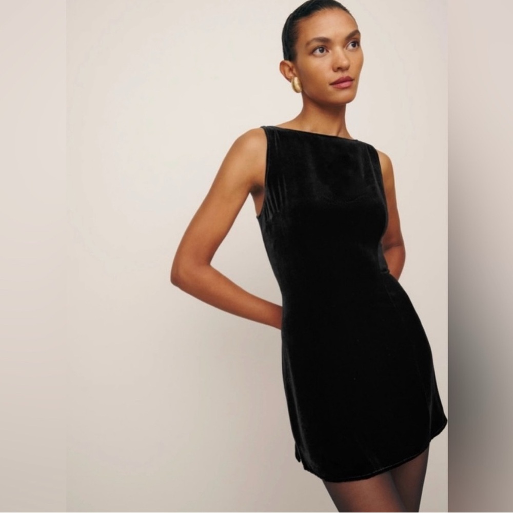 Reformation Black Velvet Mini Dress